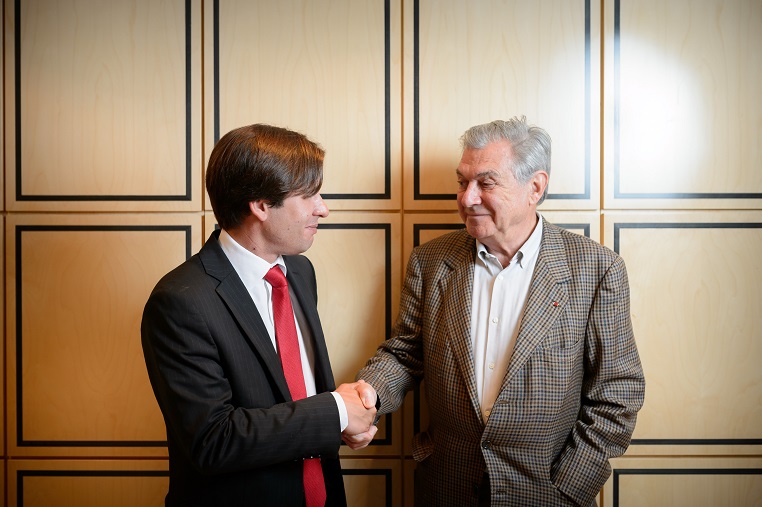 Stéphane Jacquemet et Bernard Esambert lors de l'enregistrement de l'émission Réflexions partagées- © Collection privée – Photographe : Bernard Lachaud - DR.